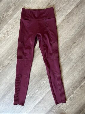 Fabletics Burgundy Moto-Panel Leggings